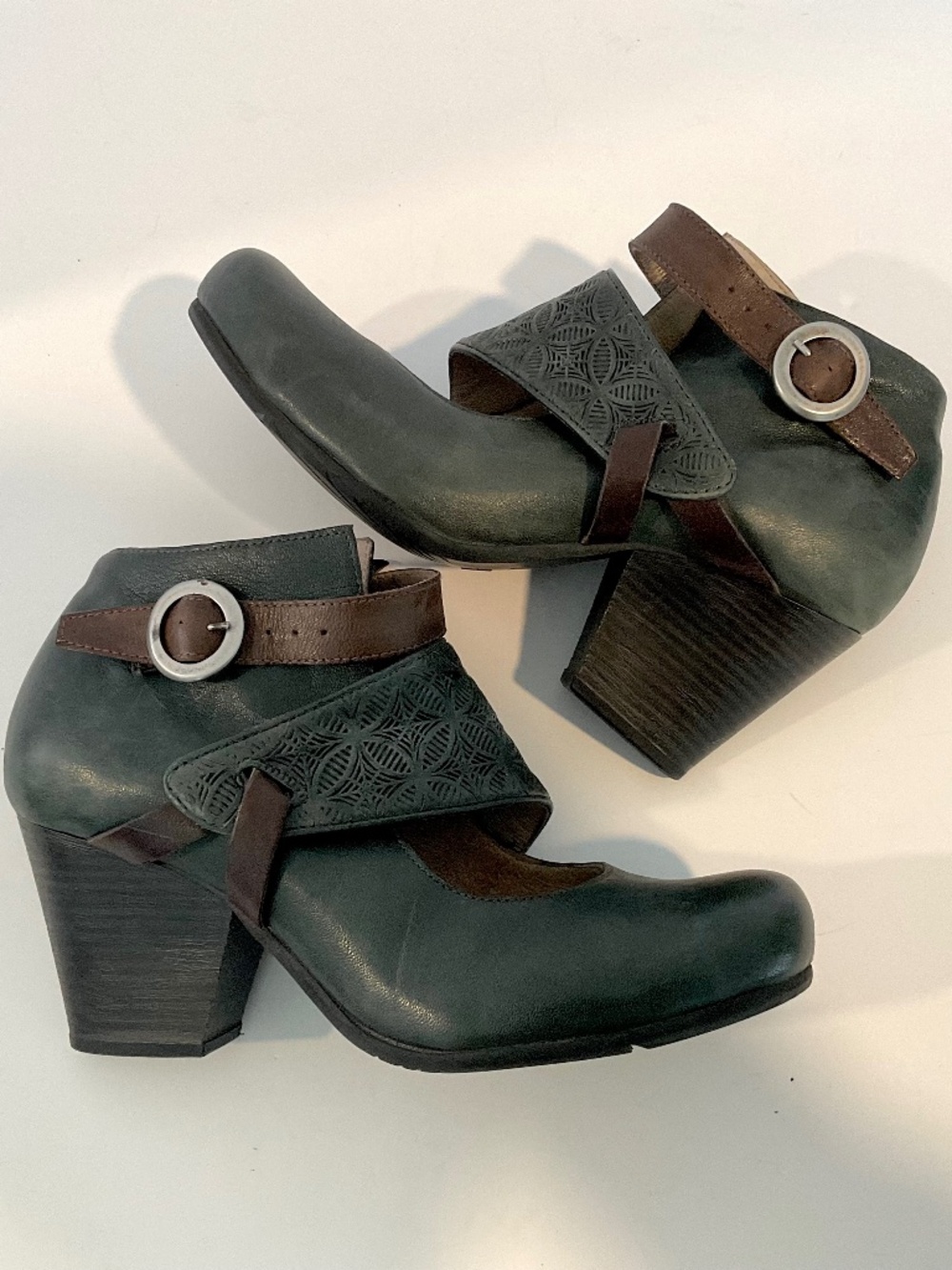 MIZ MOOZ Heeled Booties Leather Dark Green Size 8 - Picture 2 of 11